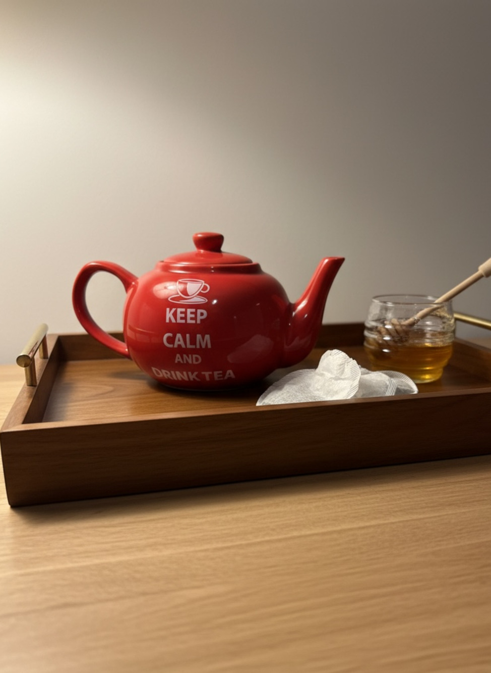 The Old Pottery Company Red Ceramic Keep Calm and Drink Tea Teapot